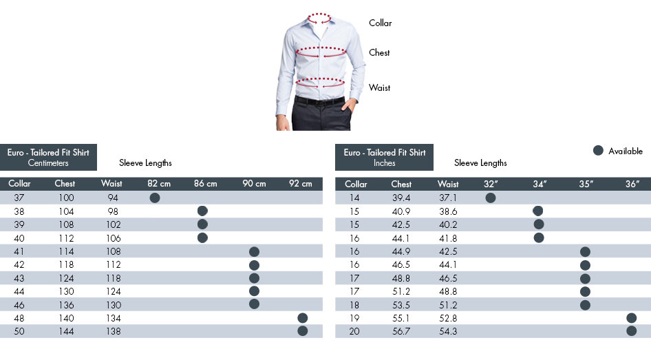 Van Heusen Ladies Shirts Size Chart