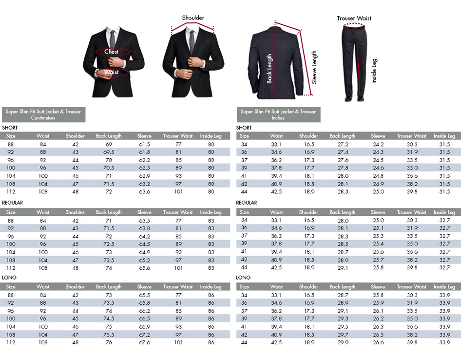 Mens Suit Jacket Size Chart