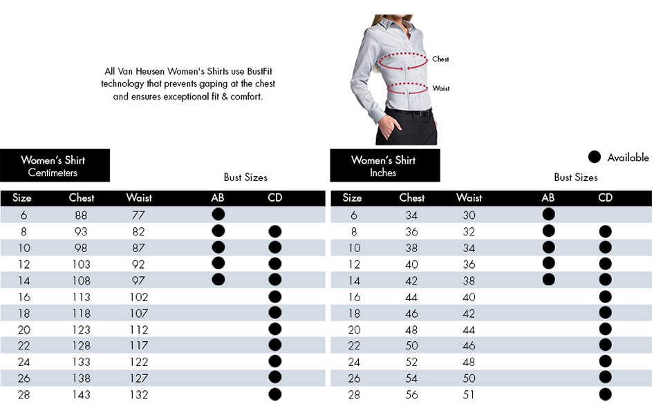 Van Heusen Slim Fit Shirt Size Chart