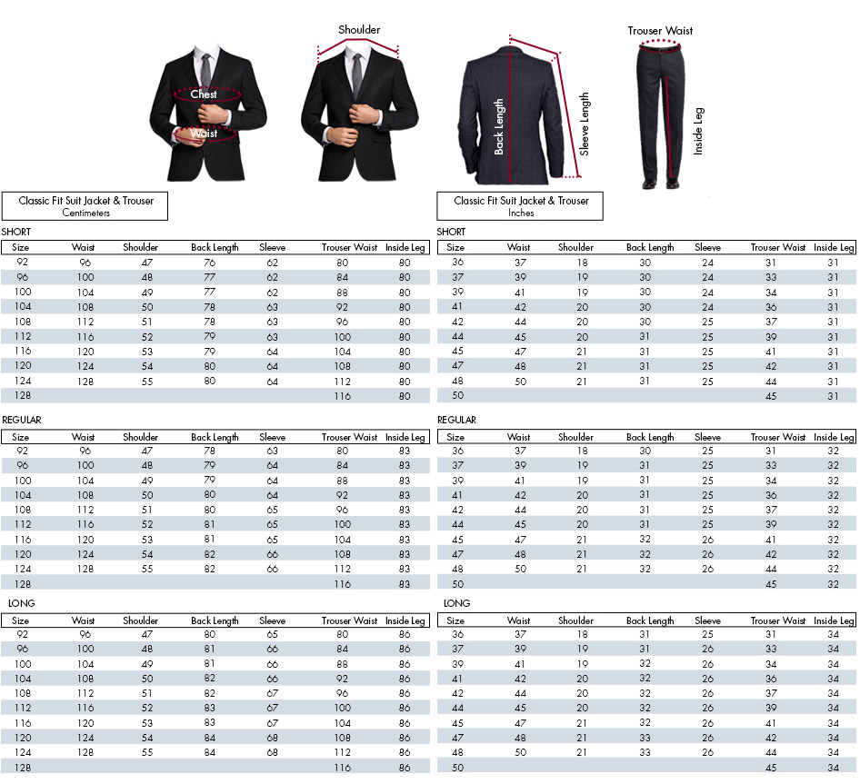 hugo boss suit size guide